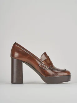 Mocassini tacco 9cm pelle marrone