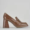 Mocassini tacco 9cm pelle marrone