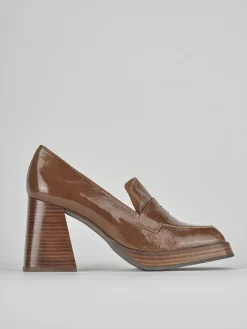 Mocassini tacco 9cm pelle marrone