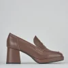 Mocassini tacco 7cm pelle marrone