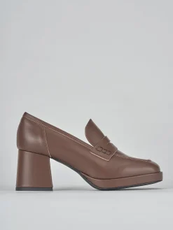 Mocassini tacco 7cm pelle marrone