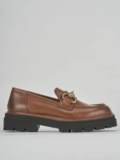 Mocassini tacco 2cm pelle marrone