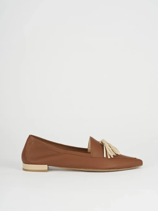Mocassini tacco 1cm pelle marrone