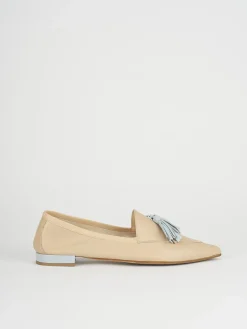 Mocassini tacco 1cm pelle beige