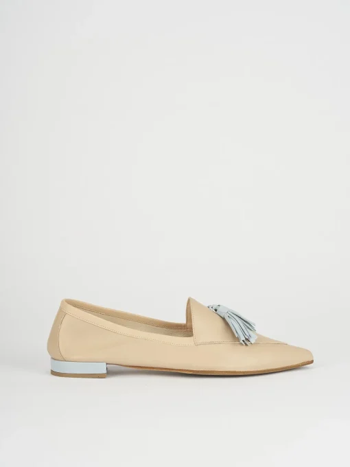 Mocassini tacco 1cm pelle beige