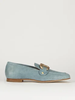 Mocassini tacco 1cm pelle azzurro