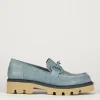 Mocassini tacco 1cm pelle azzurro
