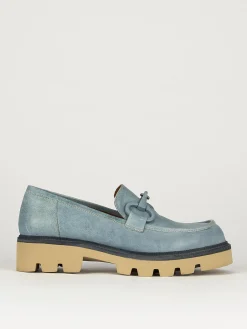 Mocassini tacco 1cm pelle azzurro
