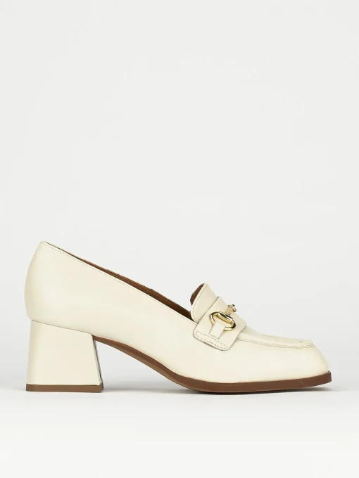 Mocassini tacco 5cm pelle beige