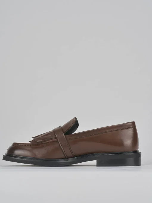 Mocassini tacco 1cm pelle marrone