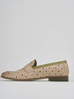 Mocassini tacco 2cm pelle beige