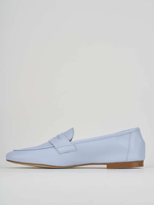 Mocassini tacco 1cm pelle azzurro