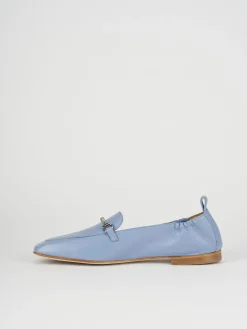 Mocassini tacco 1cm pelle azzurro