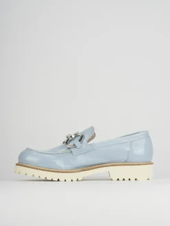 Mocassini tacco 2cm pelle azzurro