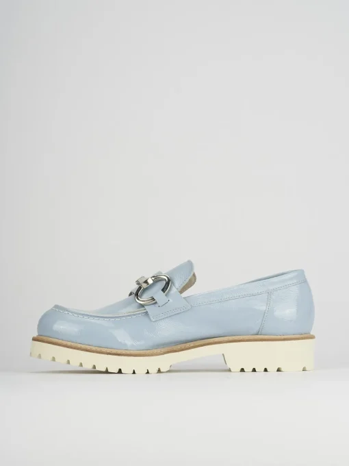 Mocassini tacco 2cm pelle azzurro