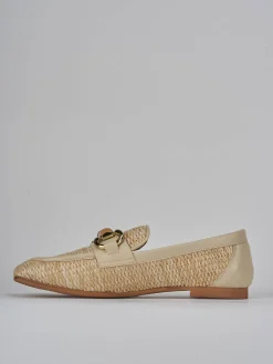 Mocassini tacco 1cm pelle beige
