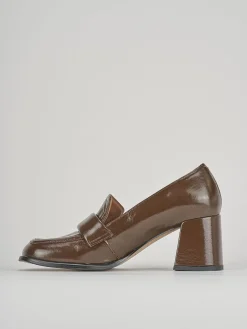 Mocassini tacco 5cm pelle marrone
