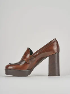Mocassini tacco 9cm pelle marrone