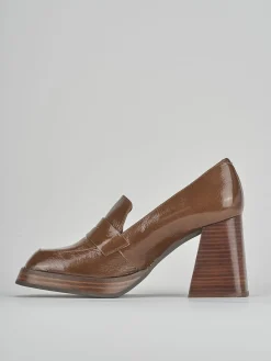 Mocassini tacco 9cm pelle marrone