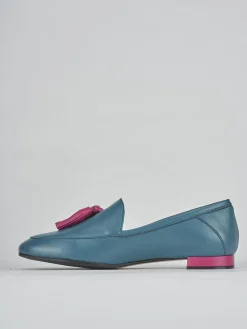 Mocassini tacco 1cm pelle blu