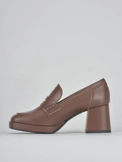 Mocassini tacco 7cm pelle marrone