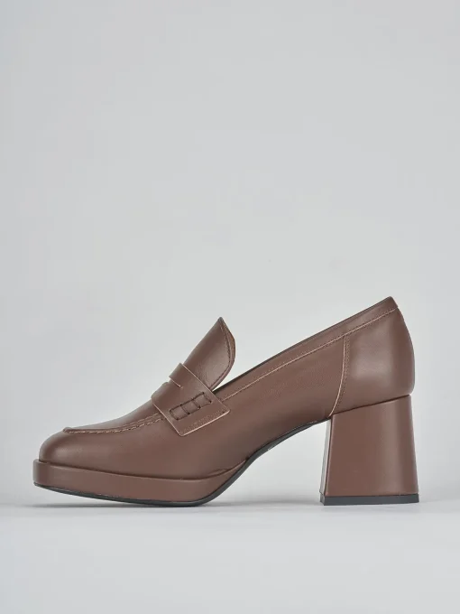 Mocassini tacco 7cm pelle marrone