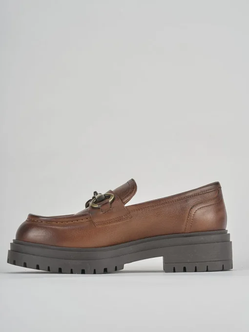 Mocassini tacco 2cm pelle marrone