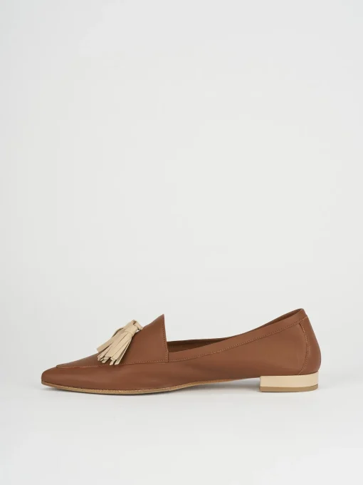 Mocassini tacco 1cm pelle marrone