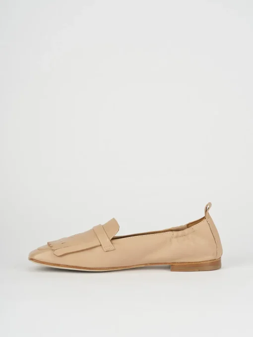 Mocassini tacco 1cm pelle beige