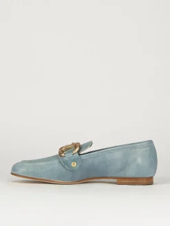 Mocassini tacco 1cm pelle azzurro