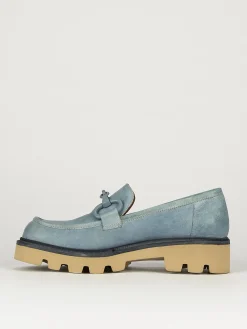 Mocassini tacco 1cm pelle azzurro