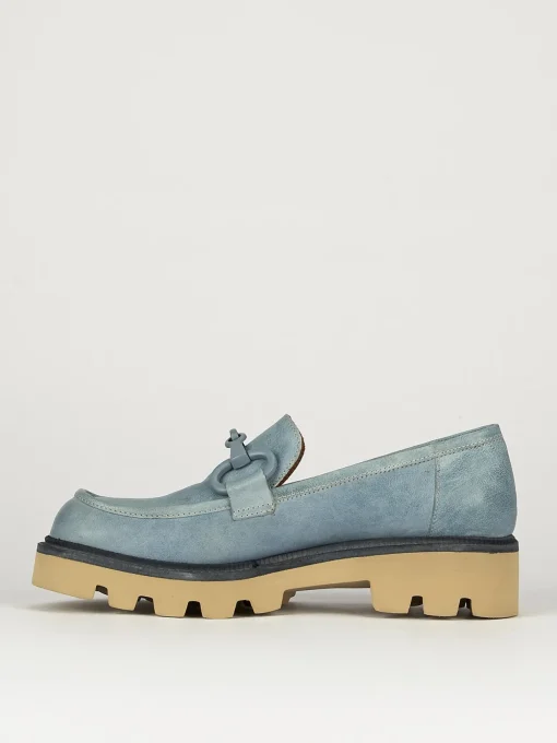 Mocassini tacco 1cm pelle azzurro