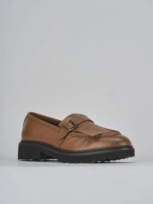 Mocassini tacco 2cm pelle marrone