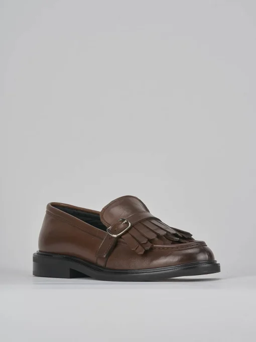 Mocassini tacco 1cm pelle marrone