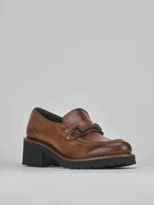 Mocassini tacco 5cm pelle marrone