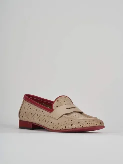 Mocassini tacco 2cm pelle beige