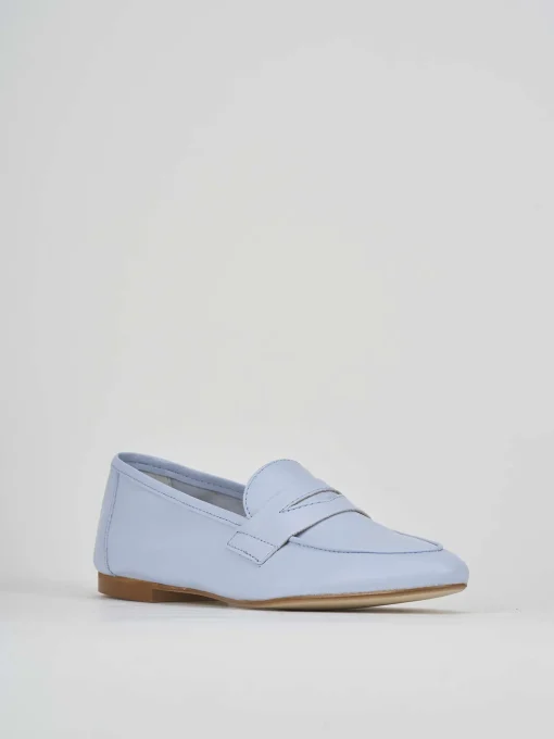 Mocassini tacco 1cm pelle azzurro