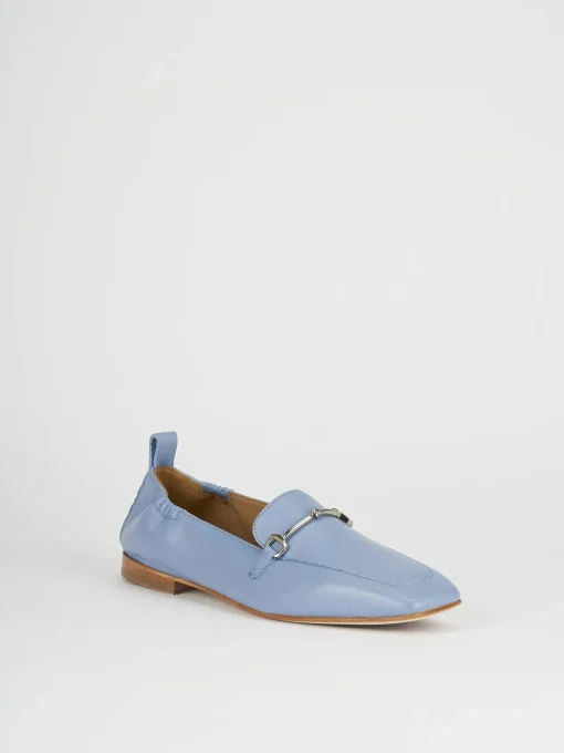 Mocassini tacco 1cm pelle azzurro