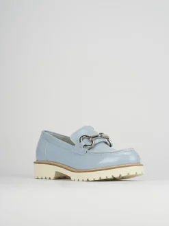 Mocassini tacco 2cm pelle azzurro