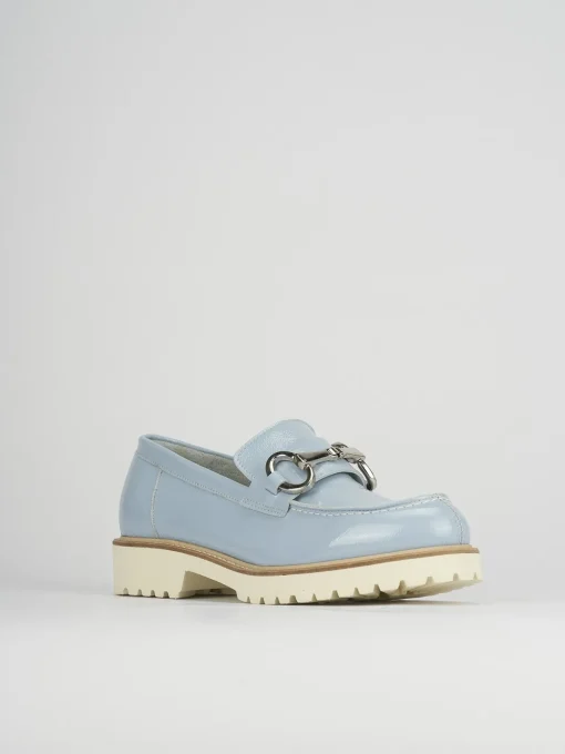 Mocassini tacco 2cm pelle azzurro