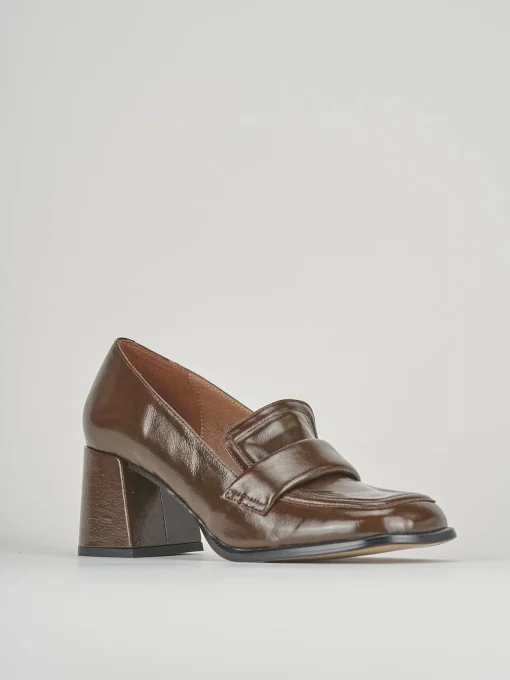 Mocassini tacco 5cm pelle marrone