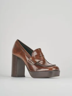 Mocassini tacco 9cm pelle marrone
