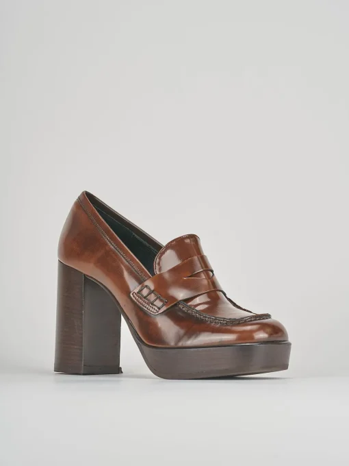 Mocassini tacco 9cm pelle marrone