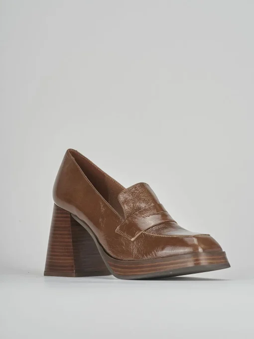 Mocassini tacco 9cm pelle marrone