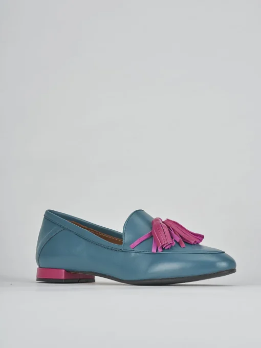 Mocassini tacco 1cm pelle blu
