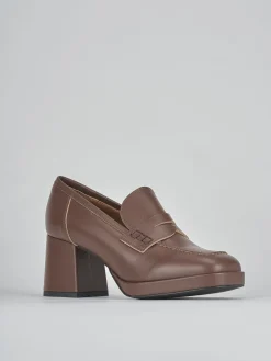 Mocassini tacco 7cm pelle marrone
