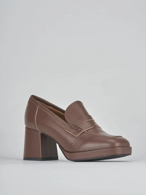 Mocassini tacco 7cm pelle marrone
