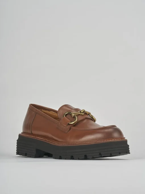 Mocassini tacco 2cm pelle marrone