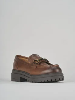 Mocassini tacco 2cm pelle marrone