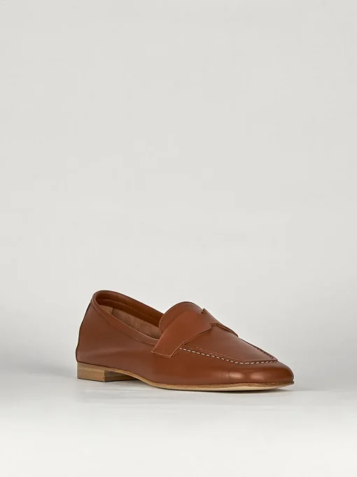 Mocassini tacco 1cm pelle marrone